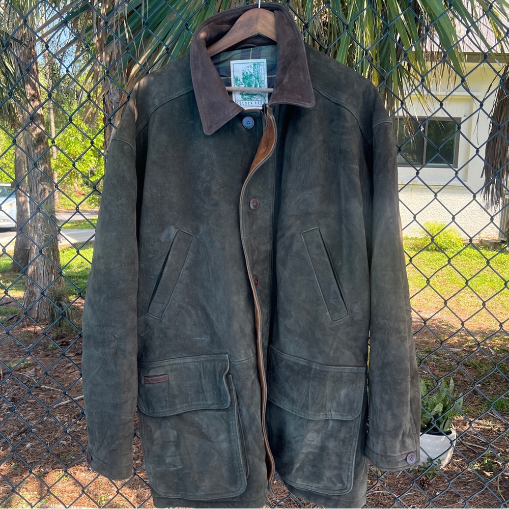 Golden Bear San Francisco Men's Leather Jacket Coat Green XL
